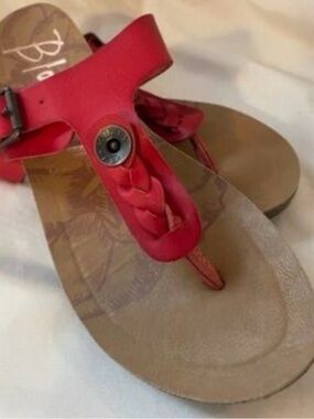 Malibu Red Braided Thong Sandals with Buckle Accent